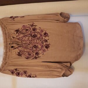 WHBM Floral Peasant Blouse size :xs mauve & magenta florals Boho Cottagecore